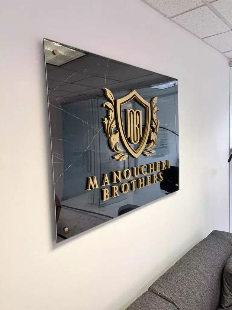 Types Of 3D Office Signs Marble Printed Acrylic With Gold Acrylic 3D Logo And Gold Stand Offs (1)