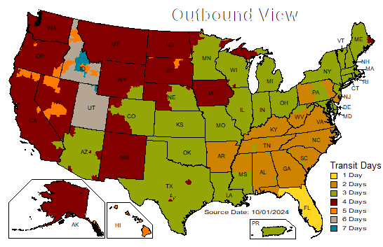 ups transit time map from florida