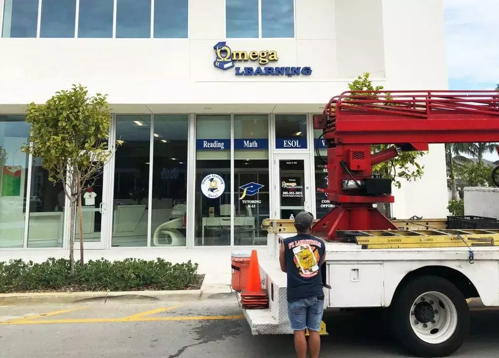 Illuminated Business Sign In Coral Gables Omega Learning Channel Letters And Window Decals