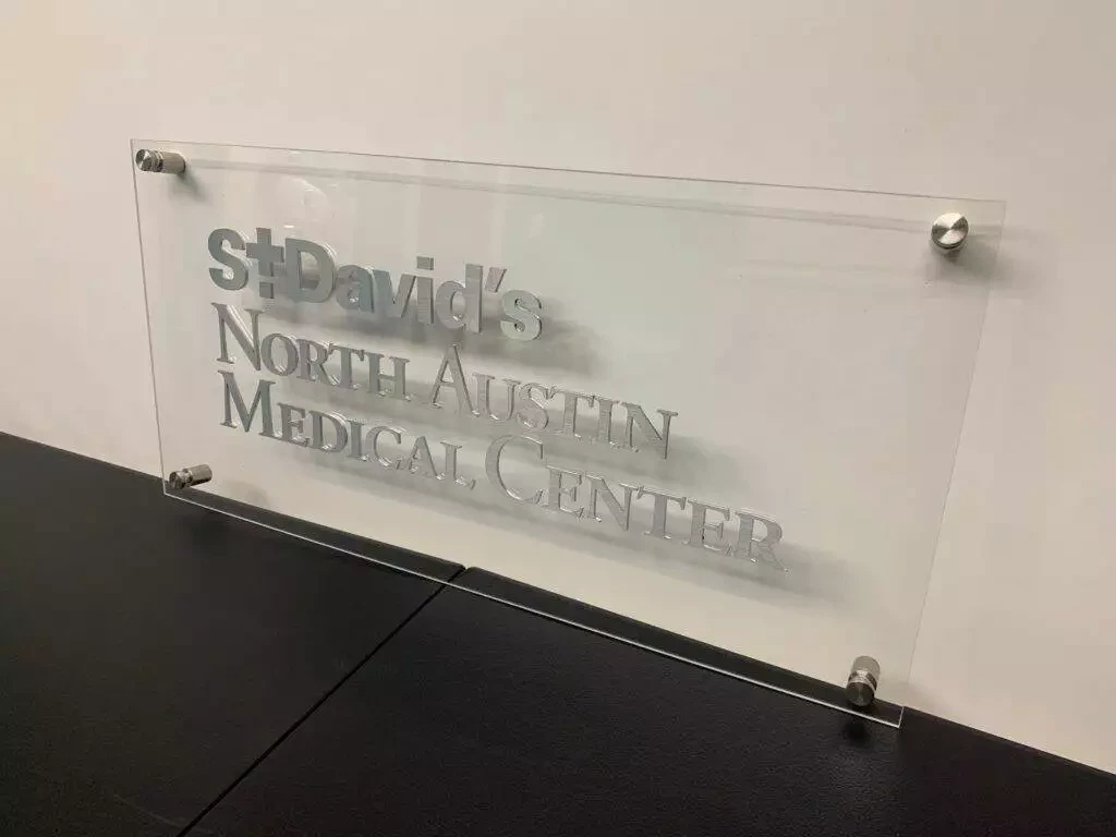 Silver Painted Acrylic With Clear Acrylic Stand Off