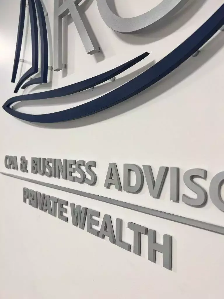 3D Logo Interior Office Signage For Downtown Miami Businesses Acrylic Painted Silver And Blue