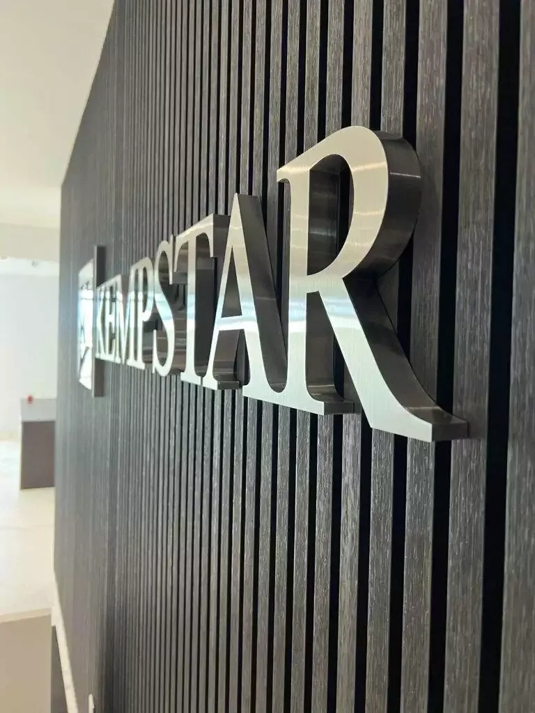 3D Logo Interior Office Signage For Downtown Miami Businesses Brushed Metal Reception Lobby Channel Letter Signs (21)