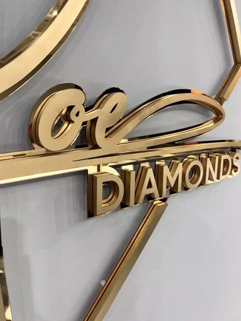 3D Logo Interior Office Signage For Downtown Miami Businesses Gold Metallic And Mirror Acrylic Sign Laser Cut And Layered (11)