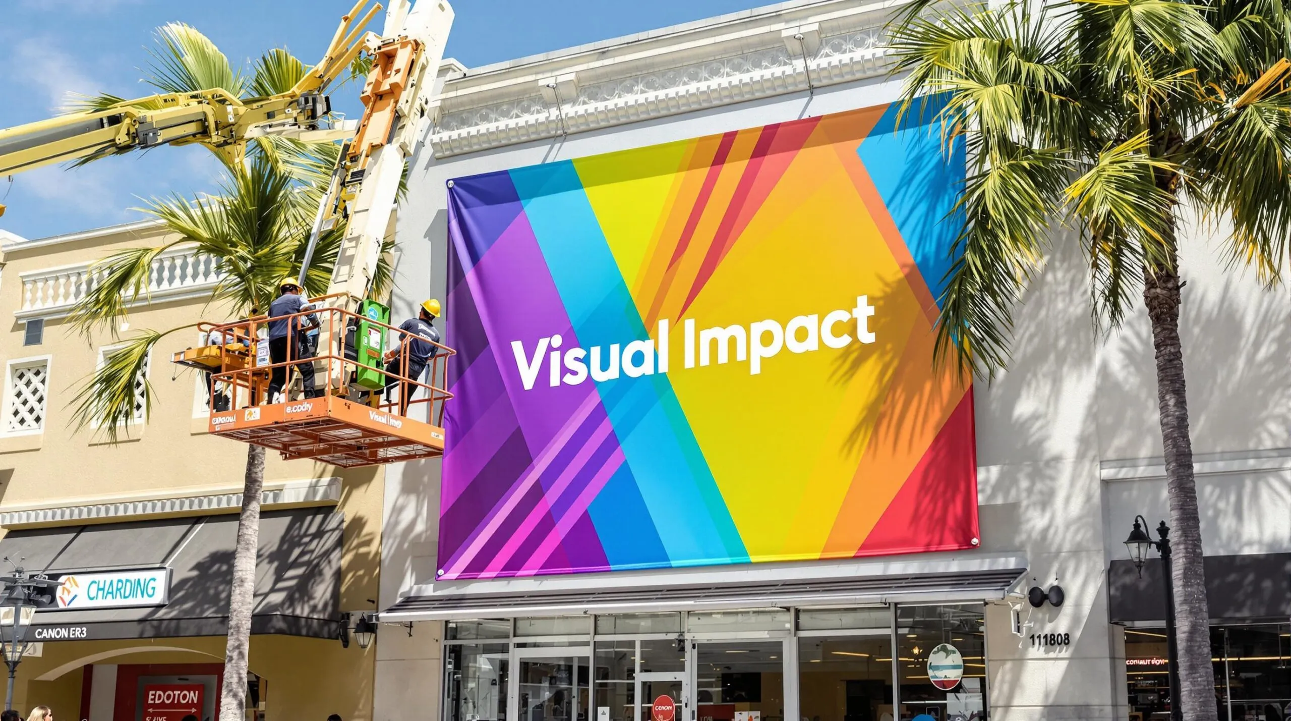 What Is Large Format Printing? Guide For Florida &Amp; Usa 2025 Technicians Install Large Printed Banner On Florida Storefront