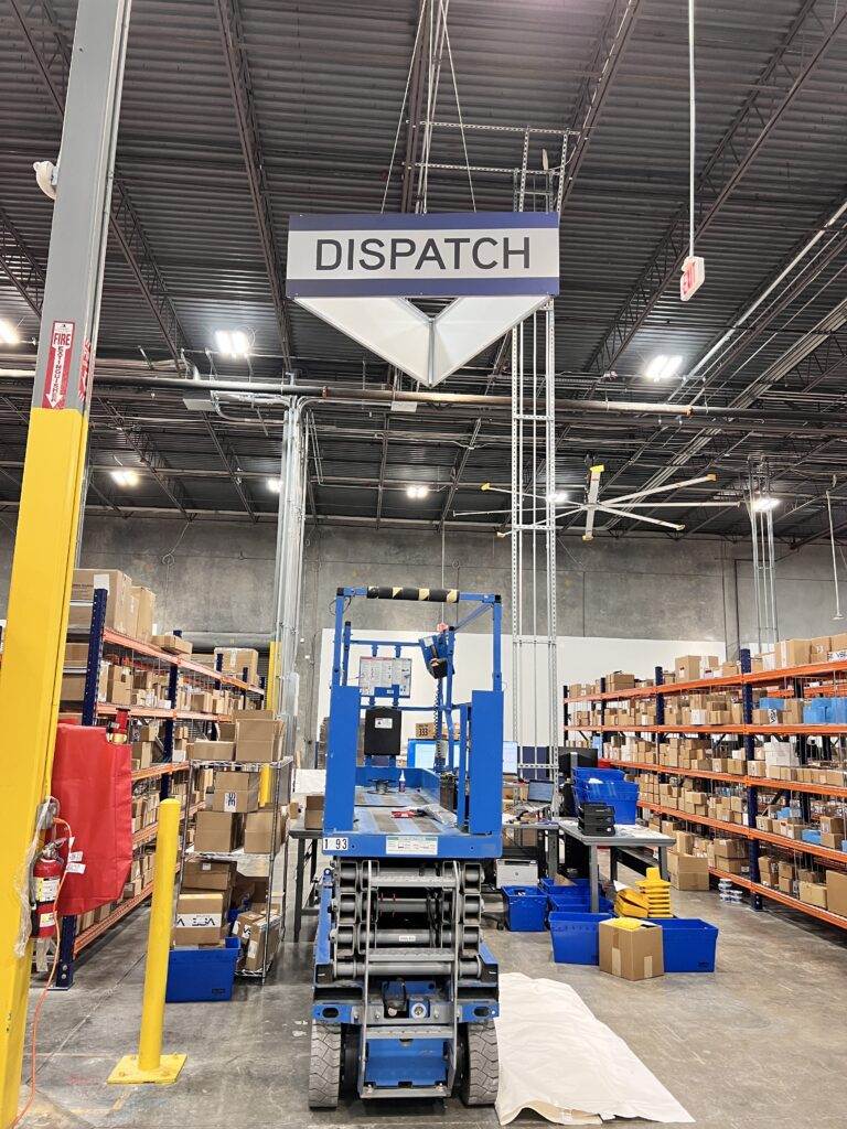 Home Page Warehouse Ceiling Signage Installation