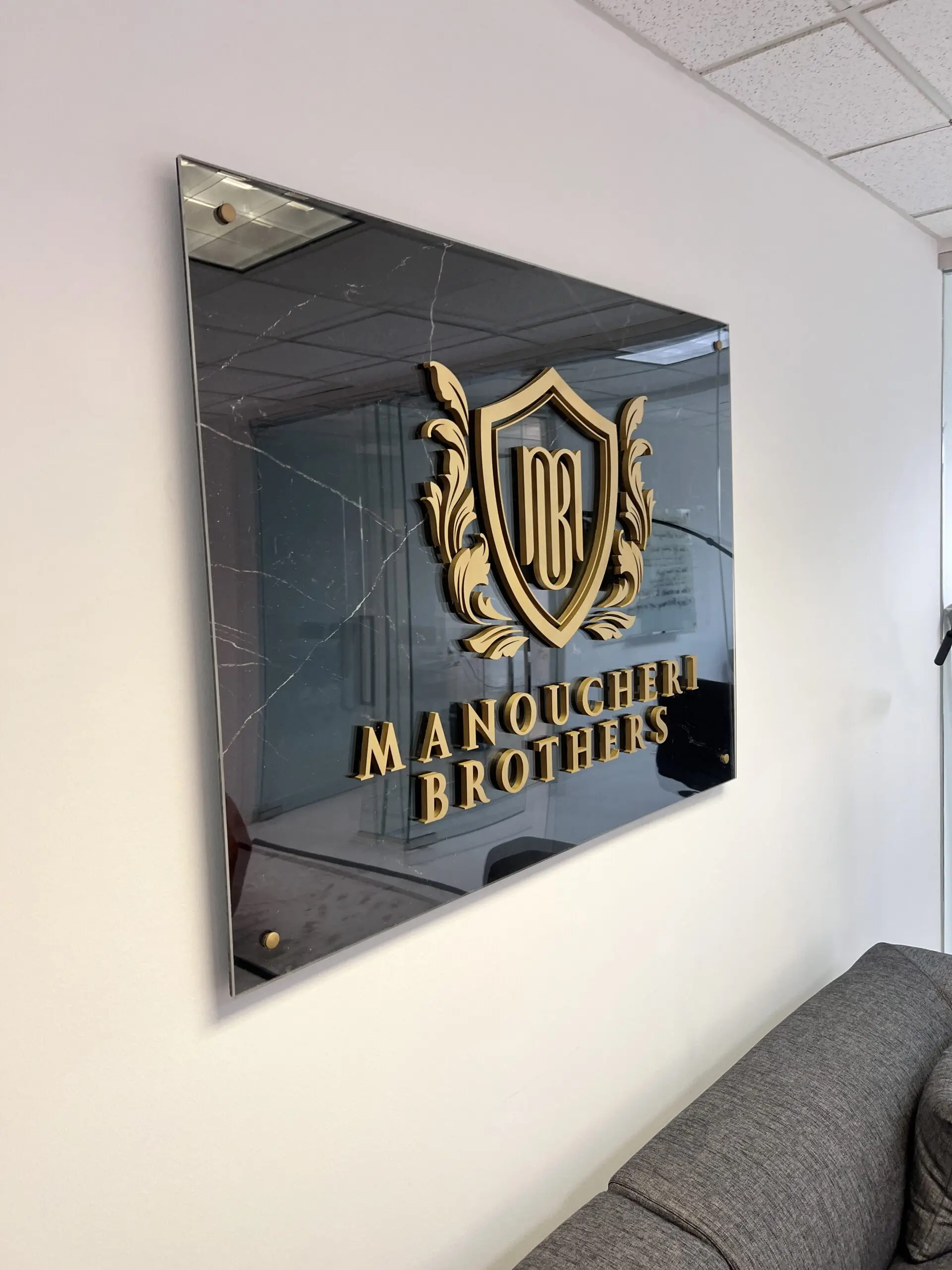 Marble Printed Acrylic With Gold Acrylic 3D Logo And Gold Stand Offs 1 Scaled